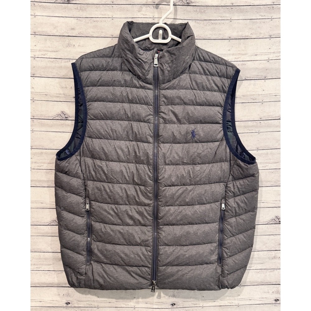 Polo Ralph Lauren Mens Down Puffer Vest Sz M Gray Packable Quilted Full Zip
